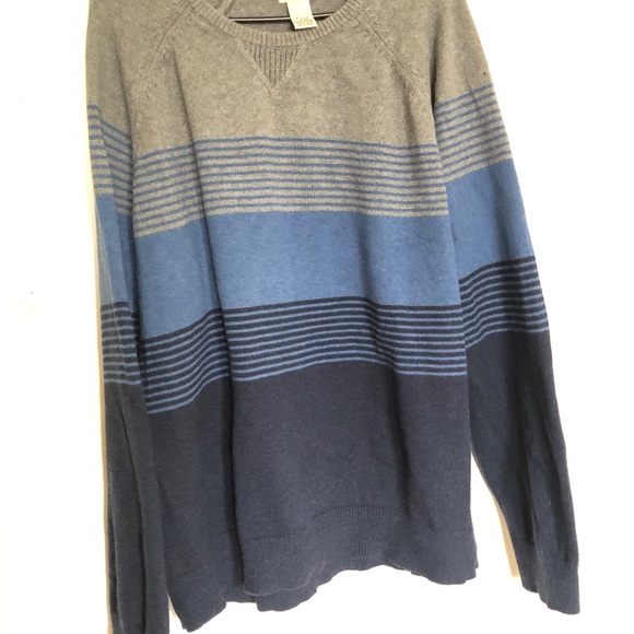 L.L. Bean Sweater Mens XL Gray Blue Stripe Wicked Soft Cotton Cashmere Crewneck - Picture 2 of 6